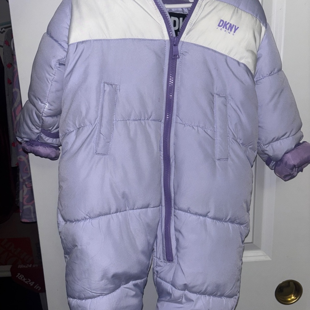 DKNY Baby Snowsuit in Lavender and White